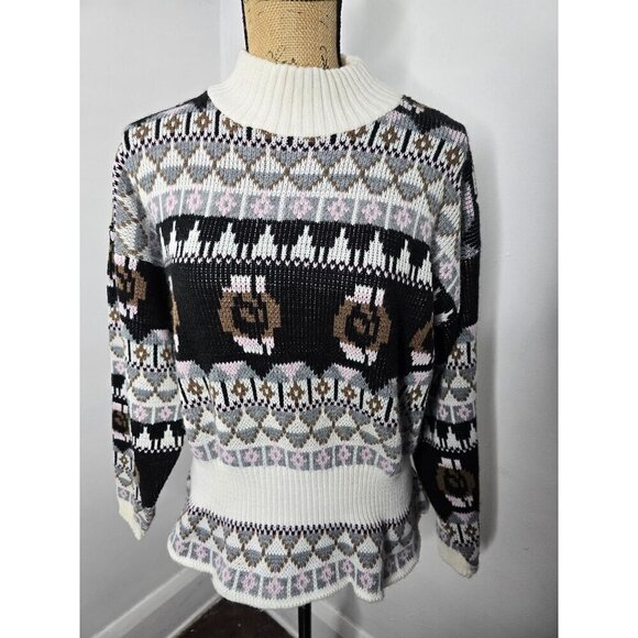 Vintage Fair Isle Grey Pink Cinched Waist Sweater - Picture 11 of 11